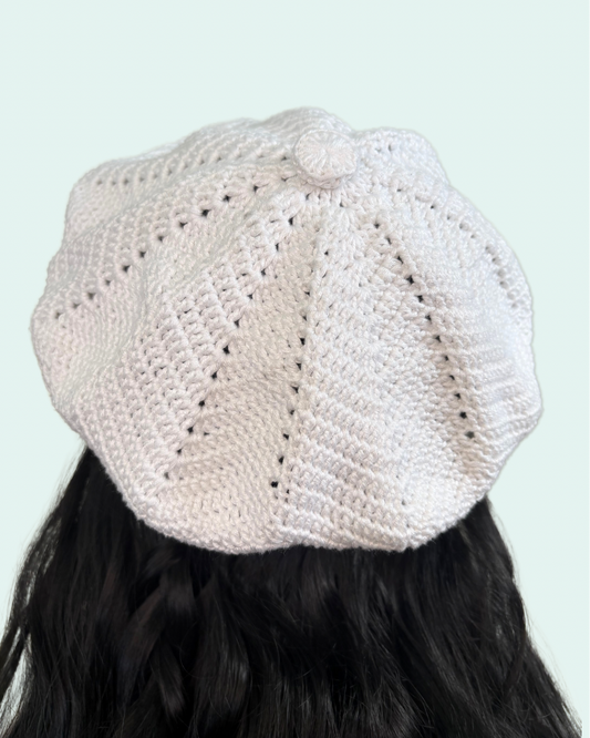 White Crochet Beret